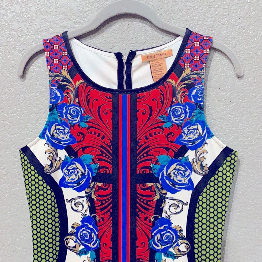 Flying Tomato Mosaic stretch printed dress size L - Picture 3 of 7